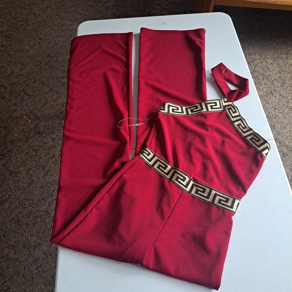 Burgundy Jumpsuit Versace print